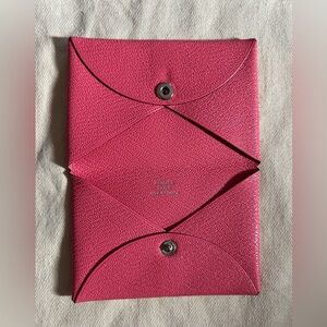 Hermes Chevre Mysore Calvi case Coin purse Engraving Pink Color Good Condition
